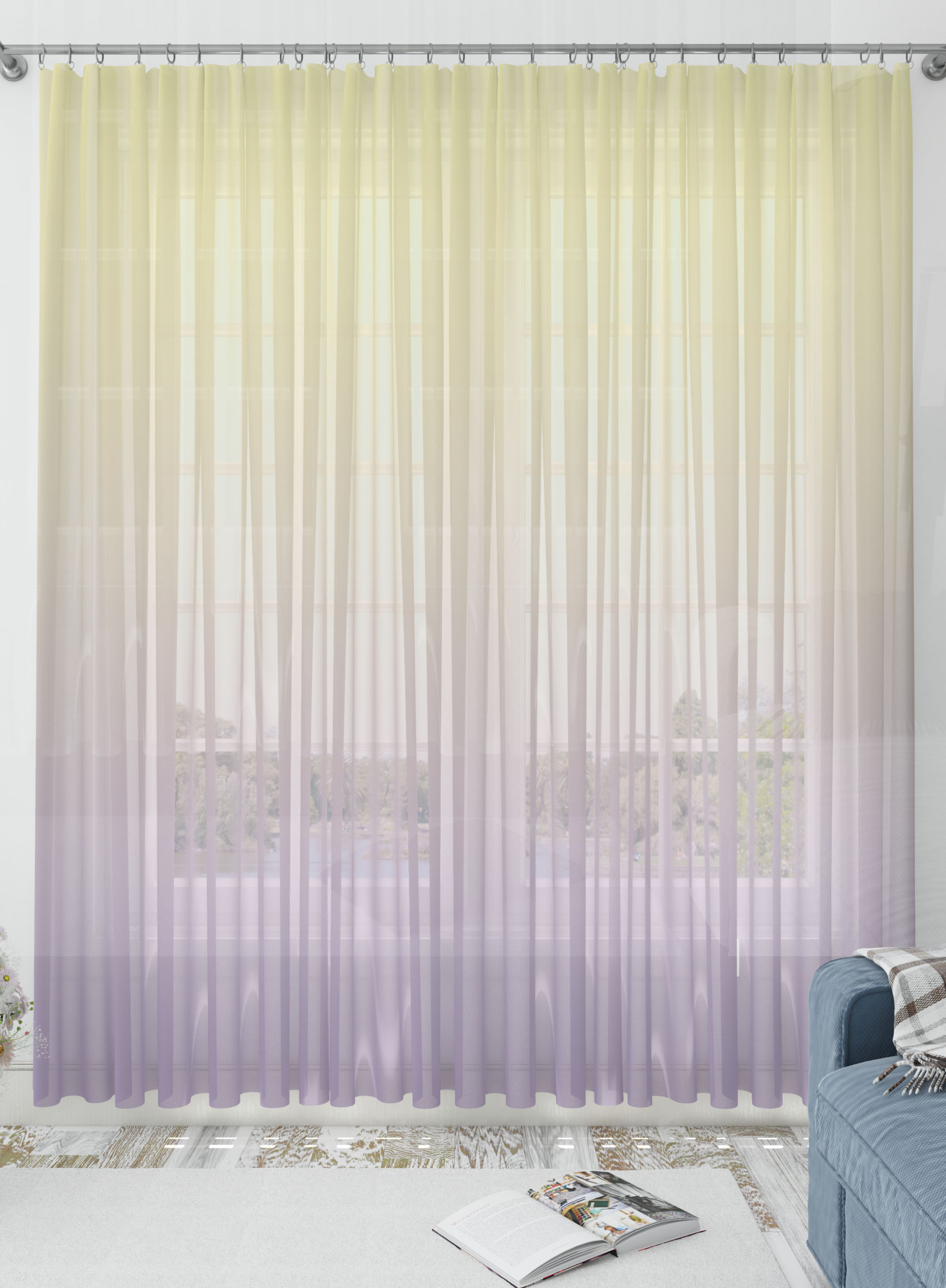 Yellow and Purple Gradient Sheer Curtains- Set of 2, Sheer