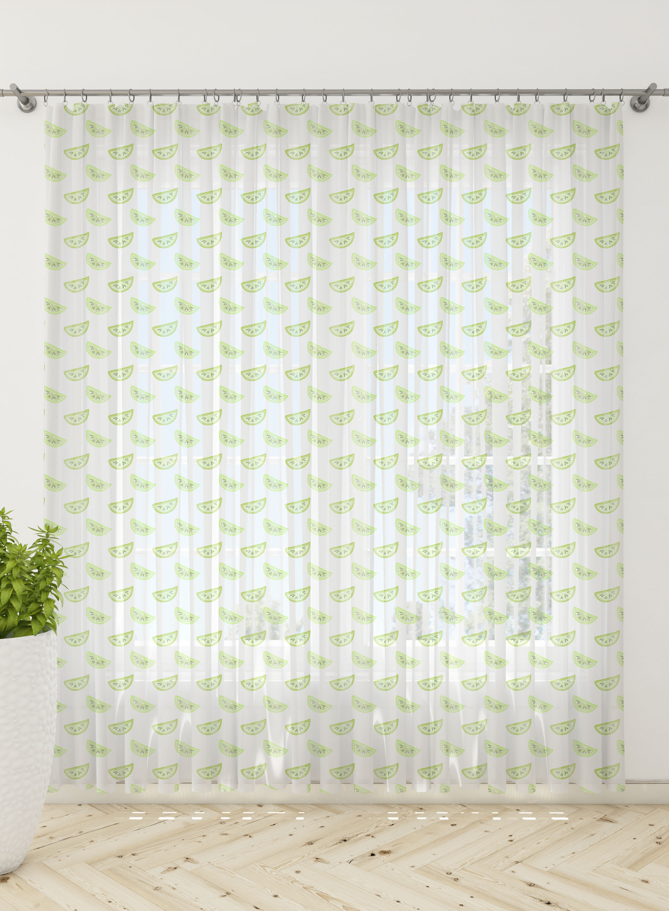 Green lemon Sheer Curtains- Set of 2, Sheer