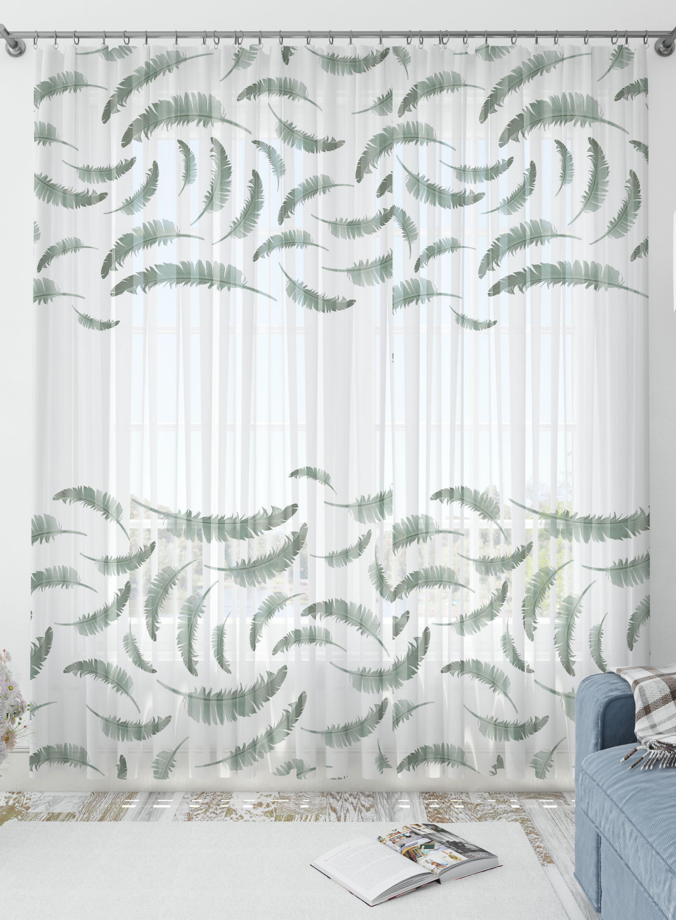 White Feather Sheer Curtains- Set of 2, Sheer