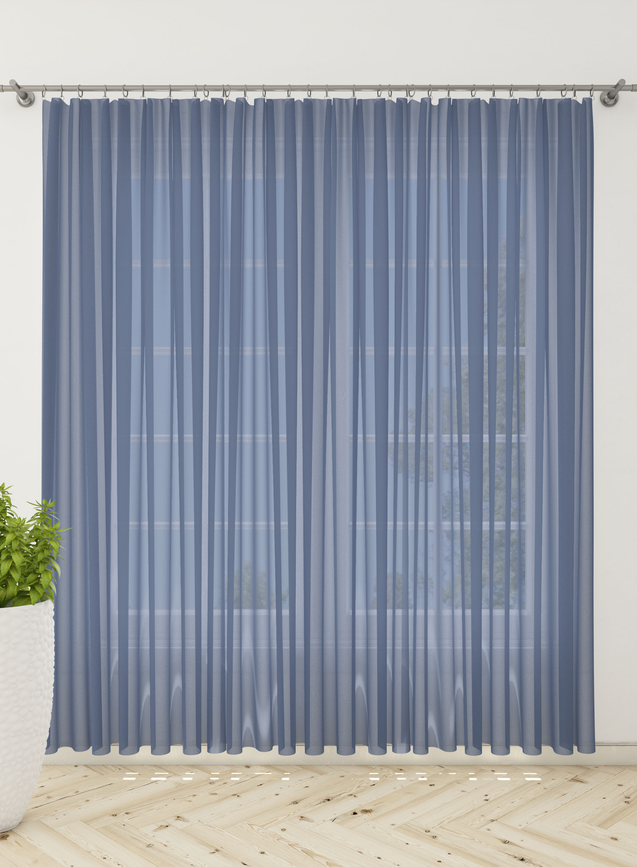 Navy Blue Solid Sheer Curtains- Set of 2, Sheer