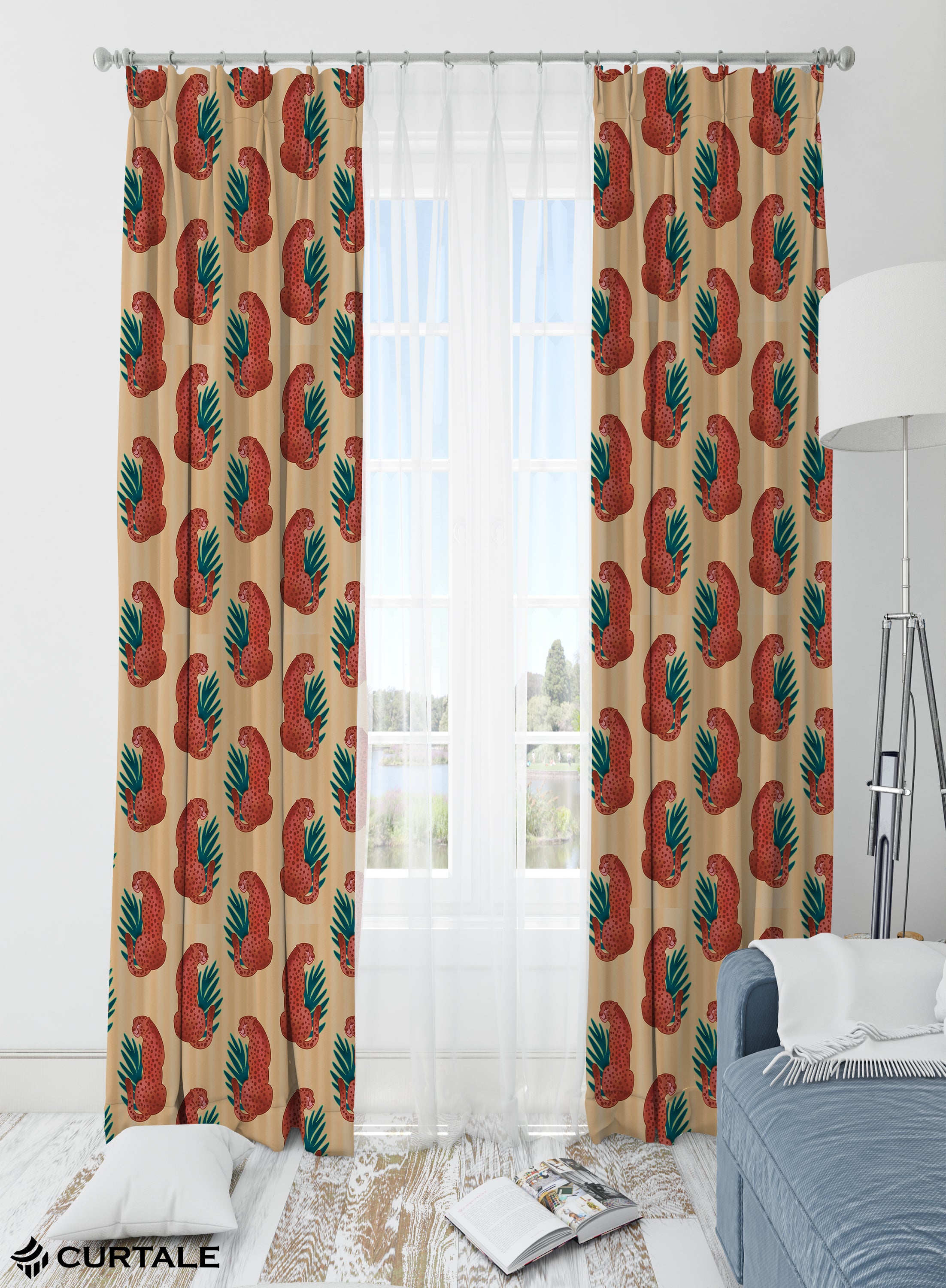 Safari Sunset Darkening Blackout Curtains - Set of 2, Light Orange, Polyester