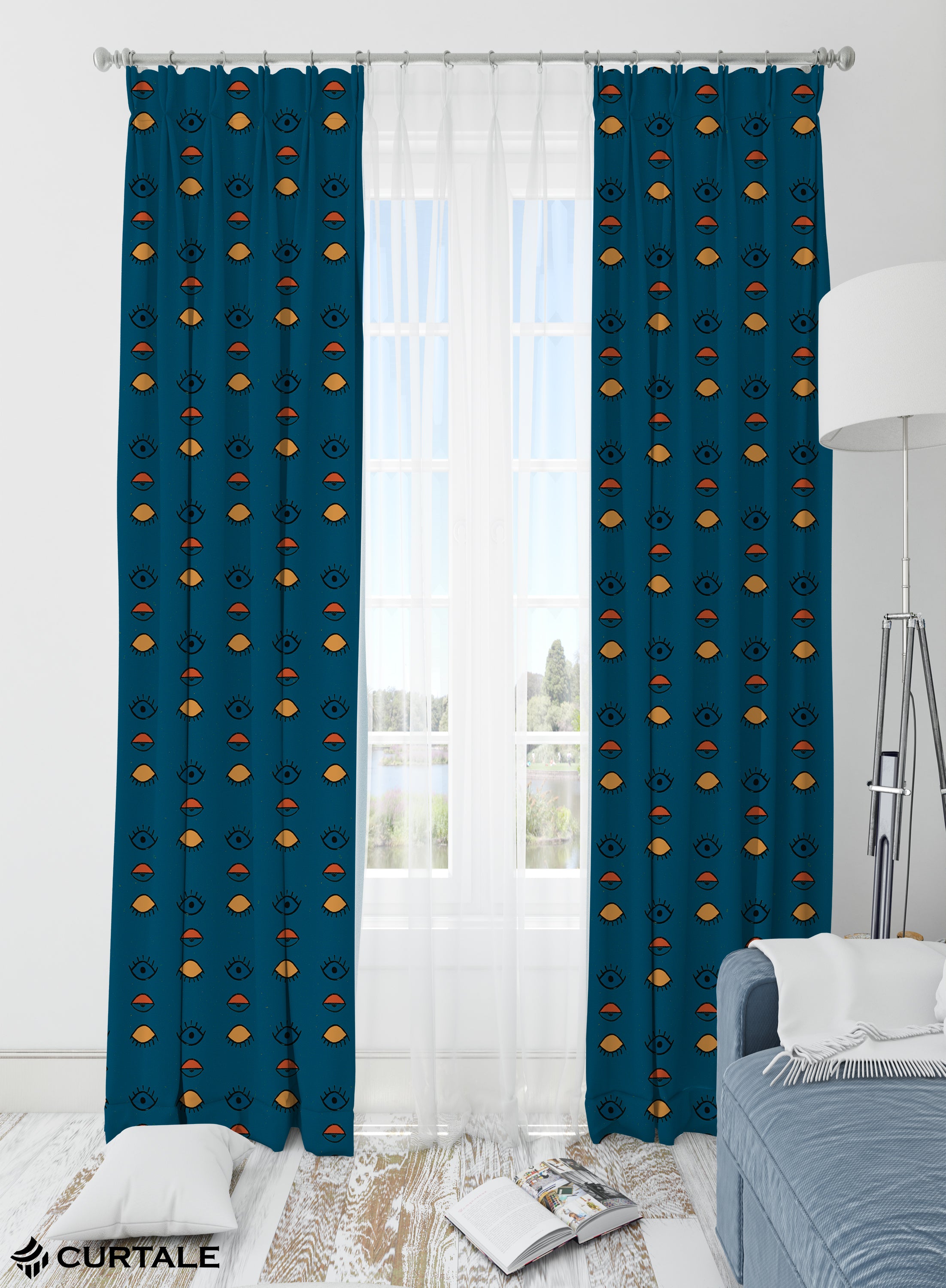 Mystical Gaze Darkening Blackout Curtains - Set of 2, Blue, Polyester