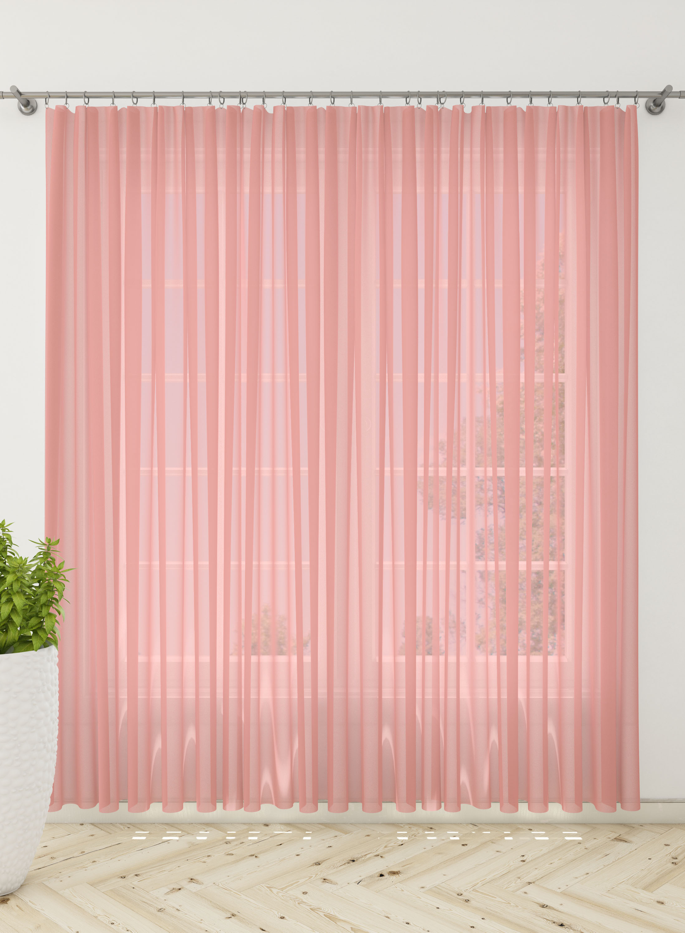 Orange Solid Sheer Curtains- Set of 2, Sheer