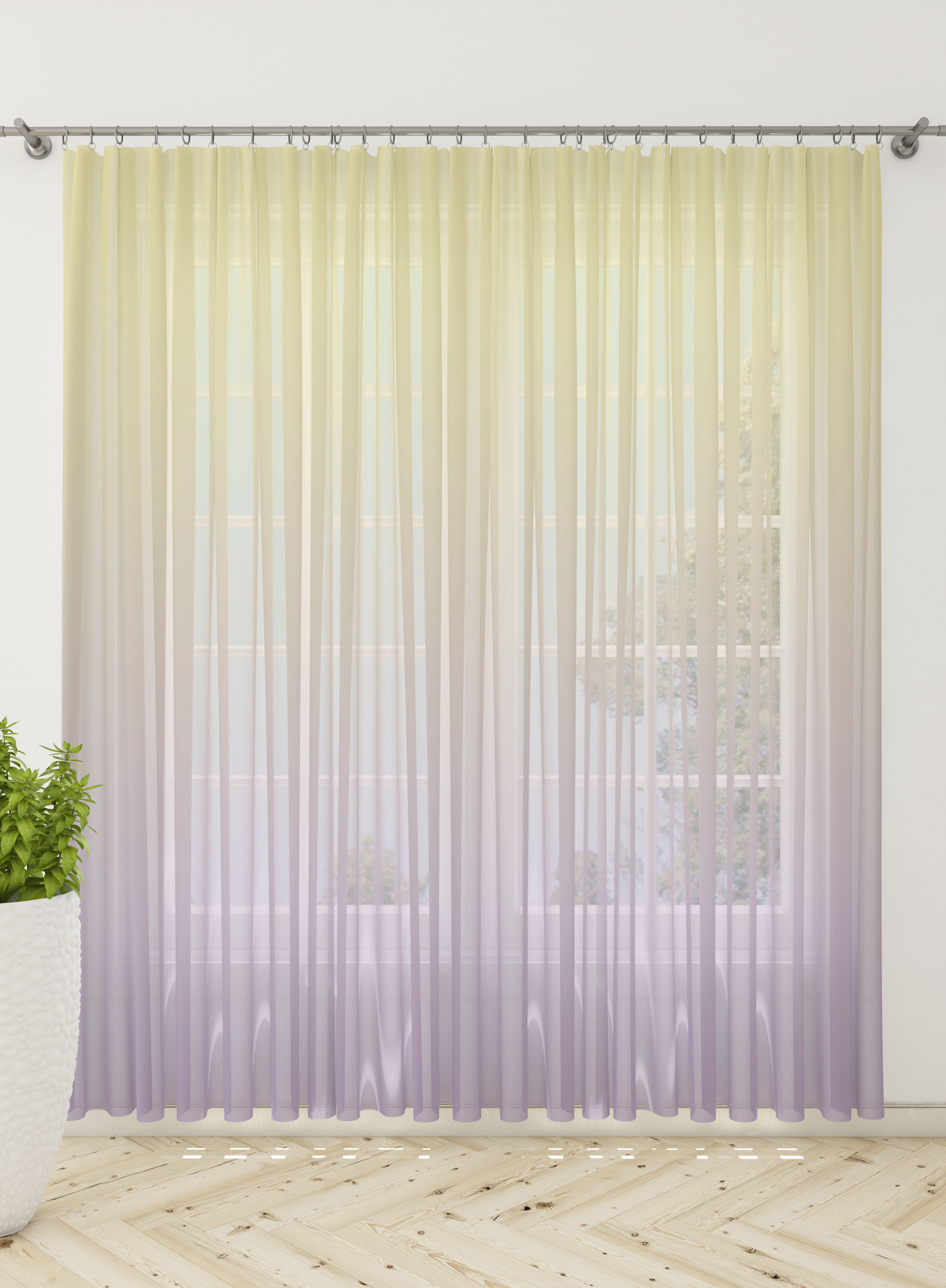 Yellow and Purple Gradient Sheer Curtains- Set of 2, Sheer