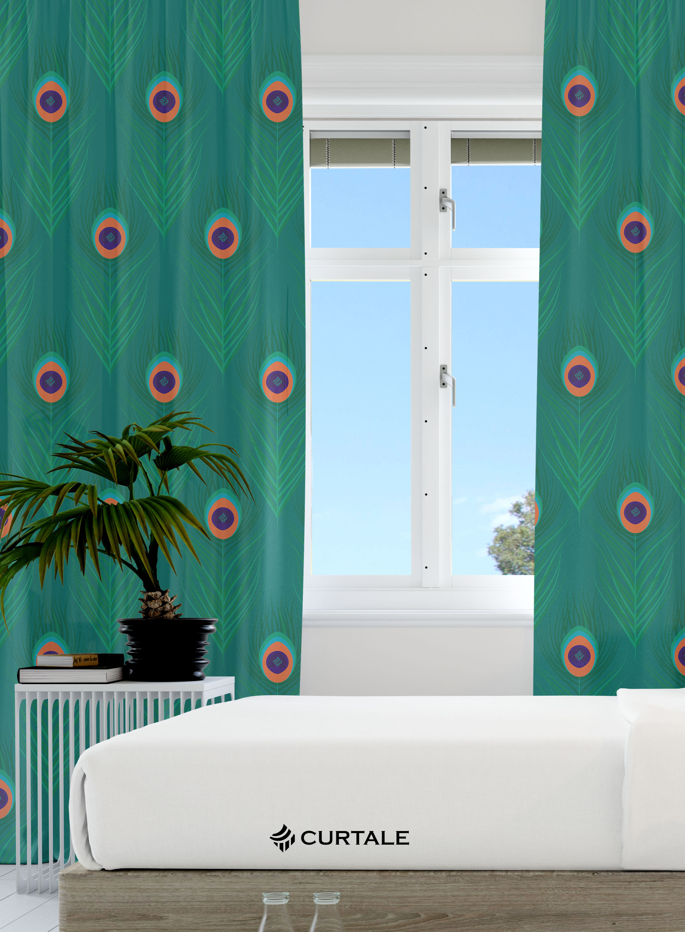 Green Peacock Darkening Blackout Curtains - 1 Piece, Cotton