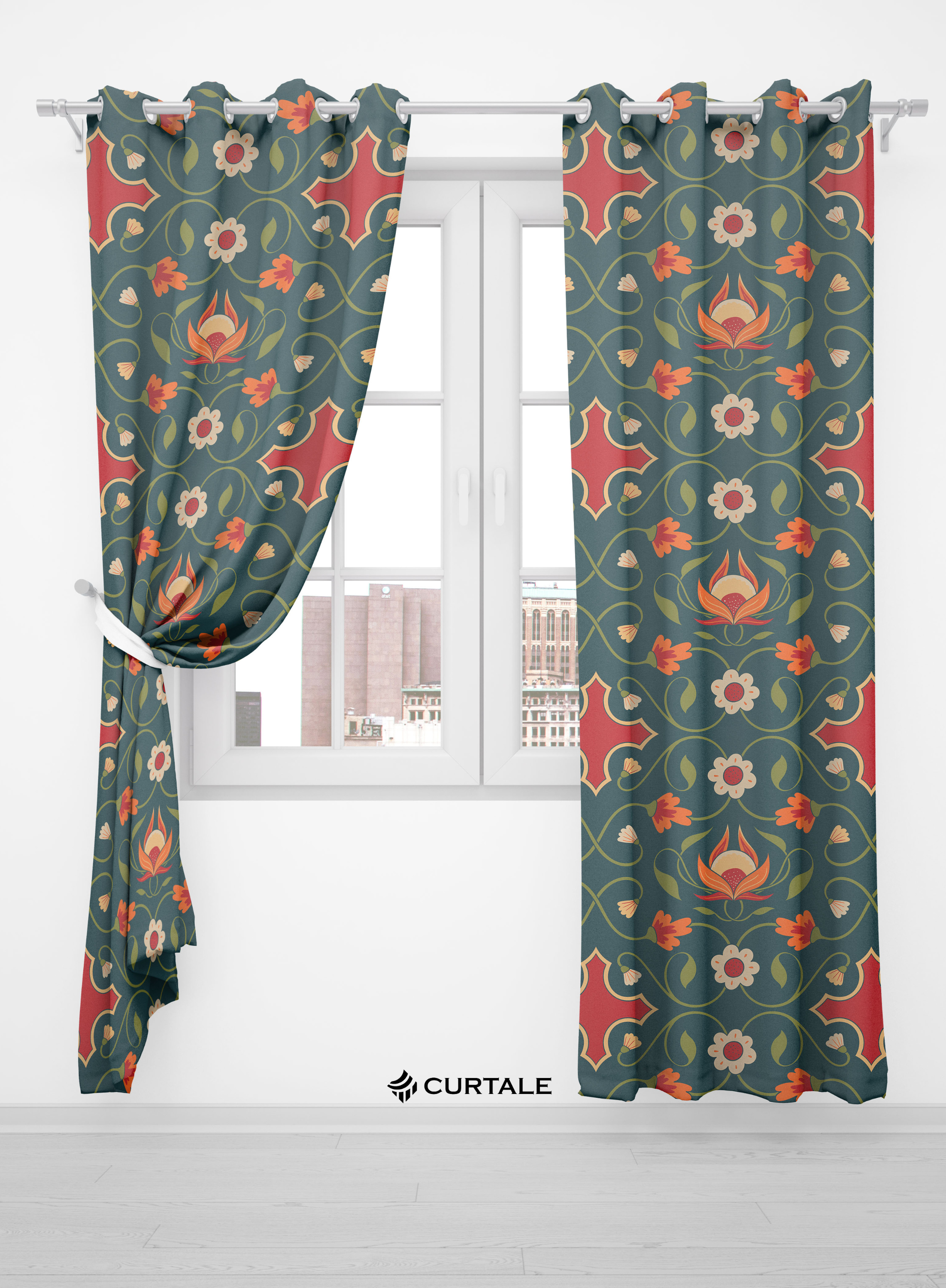 Green Floral Pattern Darkening Blackout Curtains - 1 Piece, Cotton